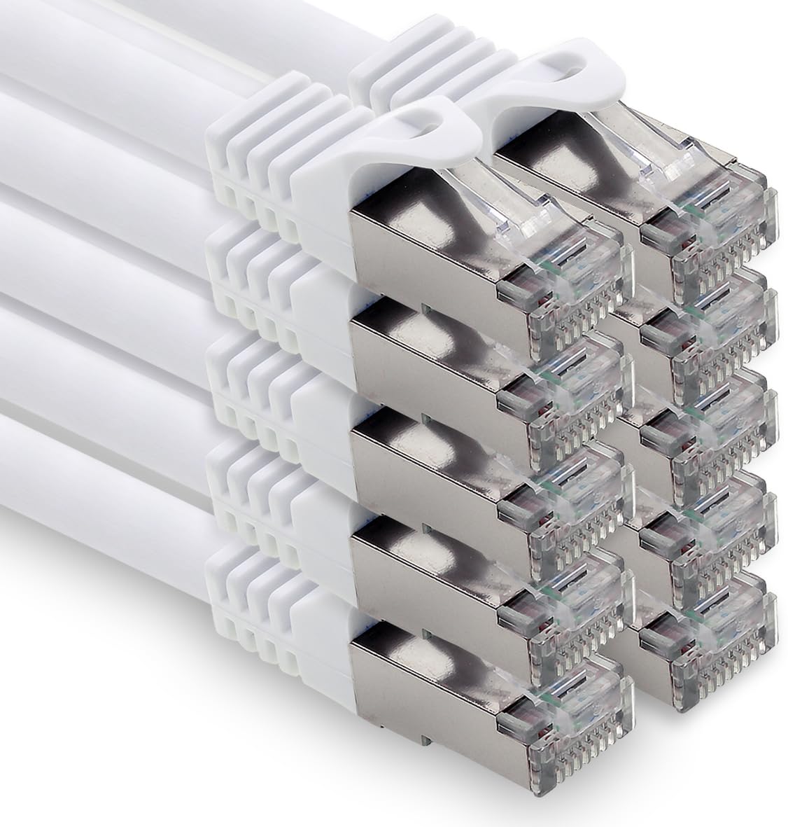 Cable LAN de 1 m, Cat7, color blanco, 10 unidades, Ethernet RJ45, 10 Gbps, SFTP, cable de conexión para router, módem, conmutador, PC, portátil, consola de juegos