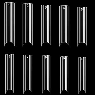 500 Pcs Clear Extra Long C Curve False Nail Tips,XXL Deep C Curve Acrylic Fake Nail Tips with Bag for Nail Salon and DIY, Extra Long French Nail Tips Half Cover Straight Square Nail Tips 10 Sizes