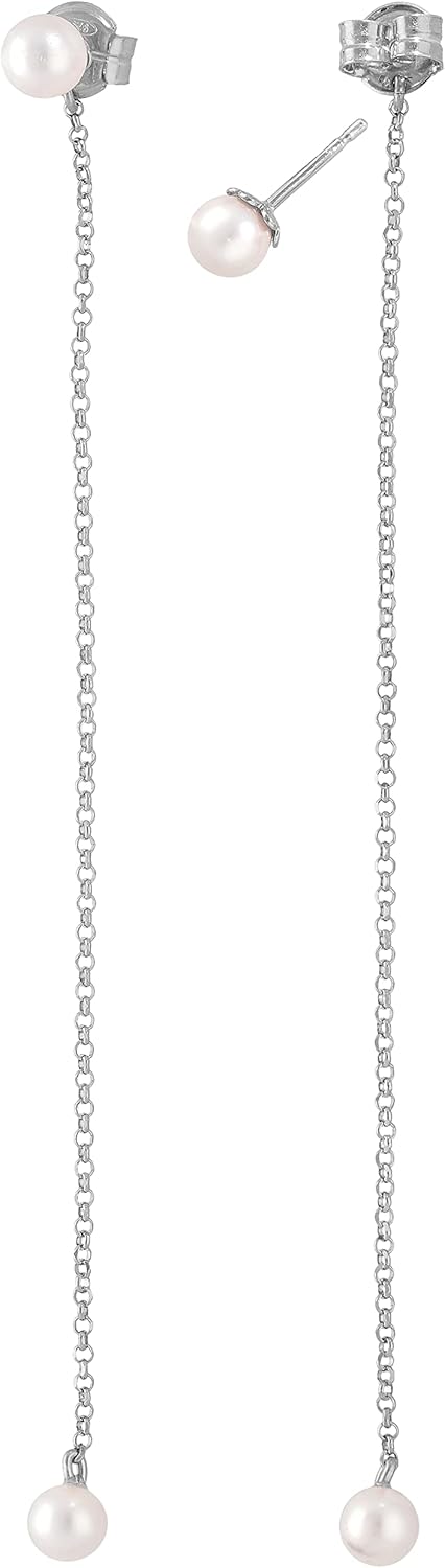 Elegant Ear Jacket Earrings with Freshwater Pearls and Chains, 925 Sterling Silver, Versatile 2-in-1 Look, Delicate Hypoallergenic - Handmade by Emmanuela