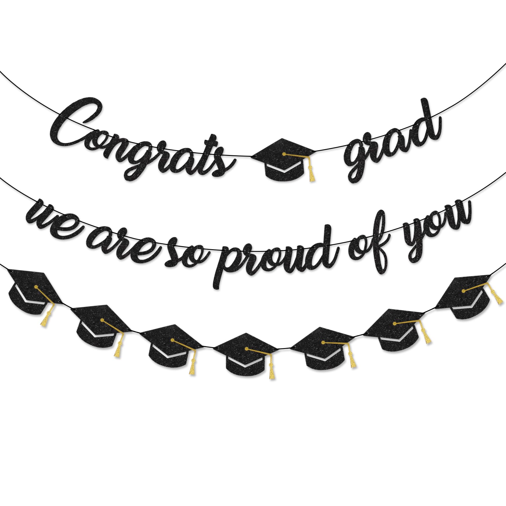Graduation Decorations Congrats Grad Banner We are So Proud of You Banner Graduation Caps Bunting Class of 2026 Party Supplies Graduation Party Decorations