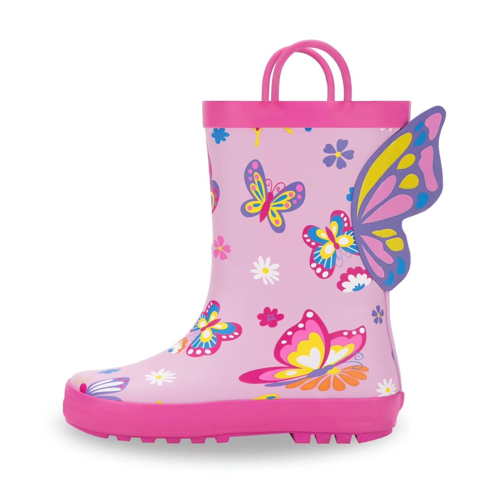 EUXTERPA Toddler Rain Boots for Boys Girls Waterproof Kids Printed Rubber Boots with Easy On Handles