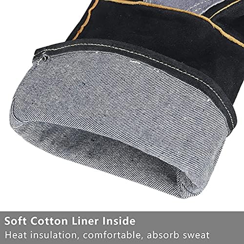 Heat Resistant Gloves, Thicken BBQ Gloves Welding Gloves, Leather Heat Proof Gloves with Kevlar Stitching, Cut-proof Labor Fire Oven Work Gloves for Fireplace, Stove, Oven, Grill, Welding, BBQ, Mig
