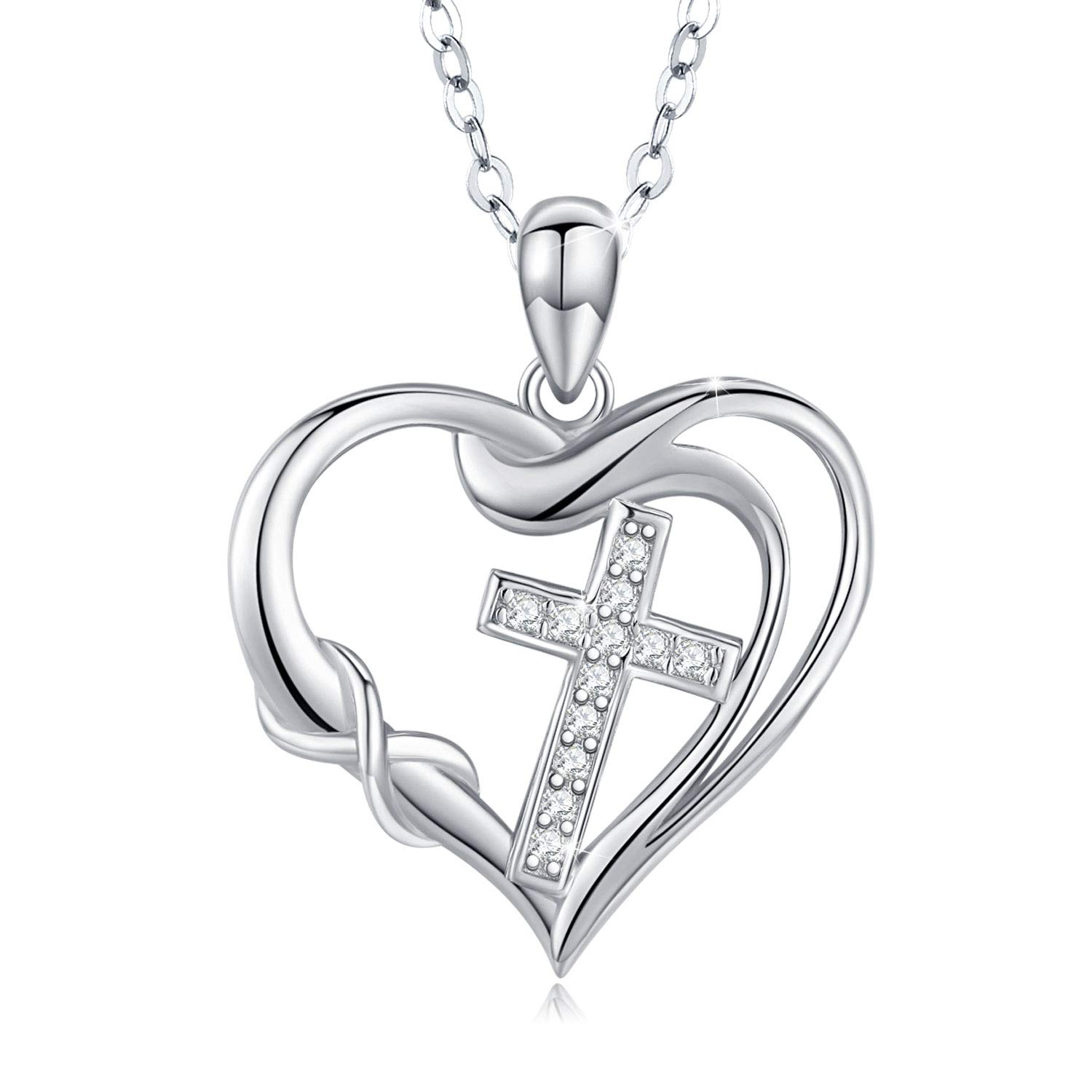 925 Sterling Silber Herz Kreuz Anhänger Halskette Faith CroSH Schmuck für Damen und Herren Perfektes religiöses Geschenk für Damen und Mädchen