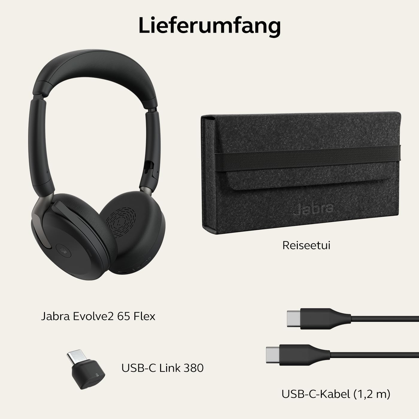 Jabra Evolve2 65 Flex - Stereo-Bluetooth-Headset mit Wireless-Charging-Pad, geräuschunterdrückender Jabra ClearVoice Technologie und hybrider ANC - für MS Teams zertifiziert - Schwarz