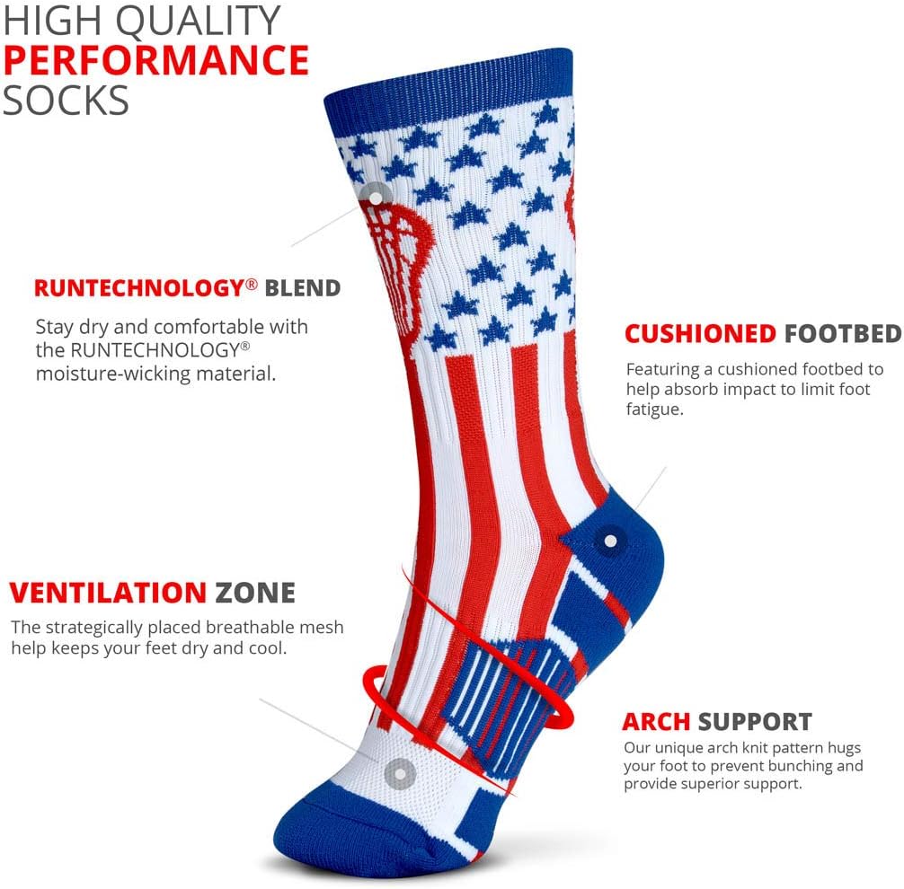 ChalkTalkSPORTS Lacrosse Performance Crew Sock - Youth & Adult - USA - Patriotic - Red White & Blue - Lacrosse Mid-Calf Socks - Image 3