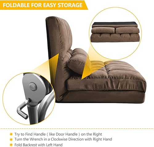 Miniatura 15 de LZ LEISURE ZONE Sofá cama Lazy Sofá cama ajustable para juegos, sofá plegable para juegos, futón con 2 almohadas (azul) Azul,Marrón