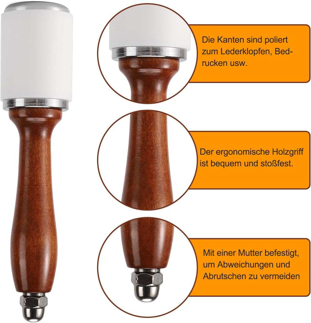 WUTA Lederhammer mit Holzgriff – Nylonhammer & Gummihammer für Lederwaren, Lederschnitzerei, Punzarbeit, Handwerksstanze, DIY Lederhandwerk