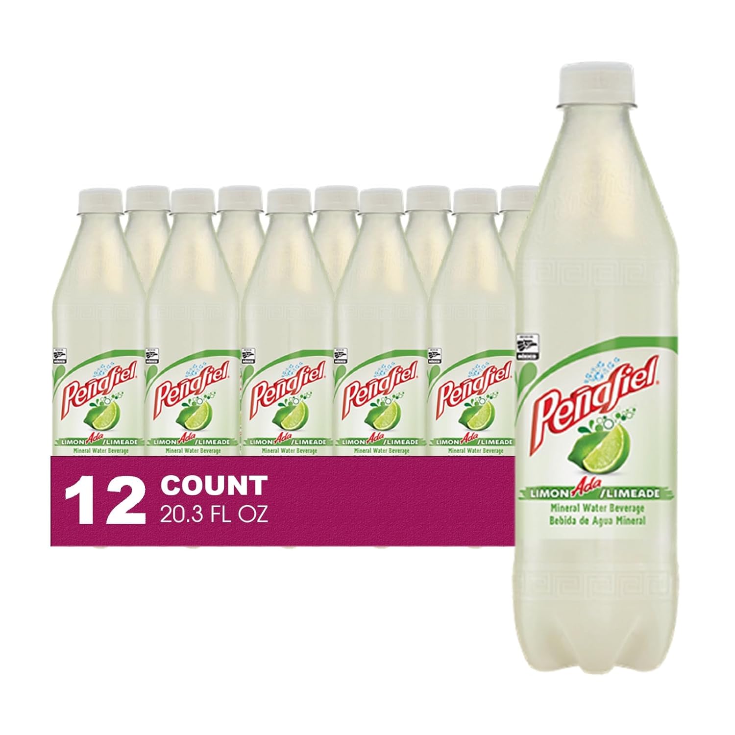 Penafiel 12 Pack of Limeade Mineral Spring Water Beverage 20.3 fl oz Plastic Bottle Imported from Mexico