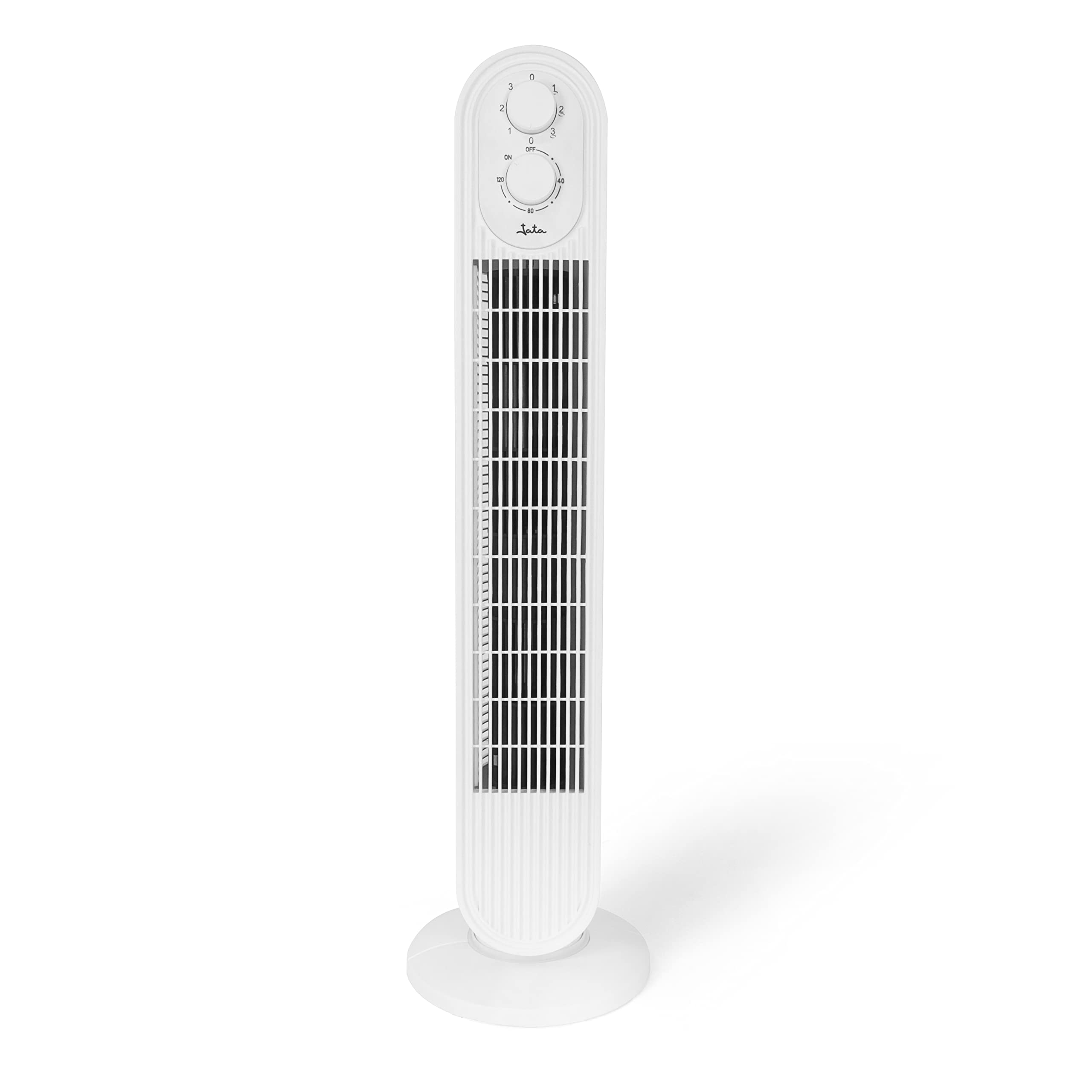 JATA JVVT3043 - Ventilador de Torre Silencioso 79 cm, Motor 100% Cobre, 45 W, Oscilante, Temporizador 120 Minutos, 3 Velocidades, Bajo Consumo, Ventilador para Dormitorio, Salón y Oficina