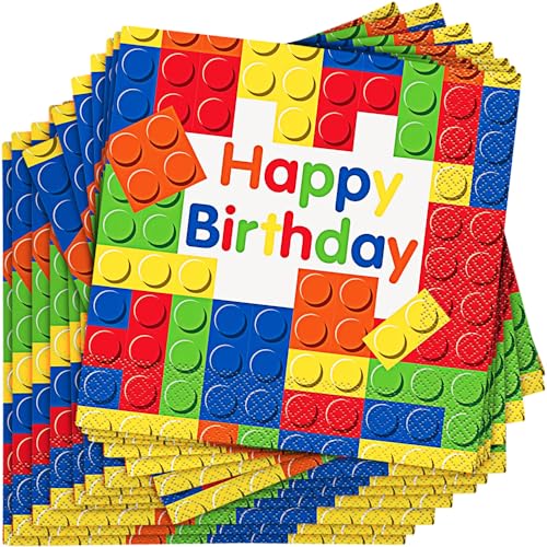 Image of Bold & Bright Building Blocks Birthday Luncheon Napkins (Pack of 16) - Sturdy & Stylish Design - Perfect Party Essential for Lovers