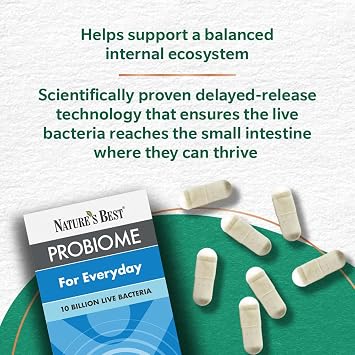 Nature's Best ProBiome Everyday, 30 Capsules (1 Month Supply) | 10 Billion Live Bacteria, Delayed Release Capsules