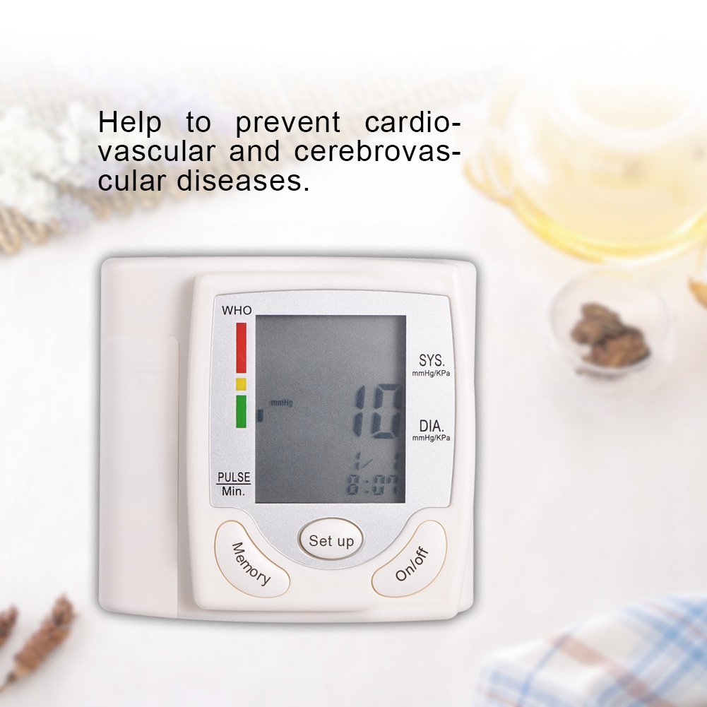 Tensiómetro de Muñeca, Lcd Digital Tensiometro de Presion Arterial+Frecuencia Cardiaca Medidor de Pulso, Tensiometro de Muñeca, para El Cuidado de Ancianos en El Hogar
