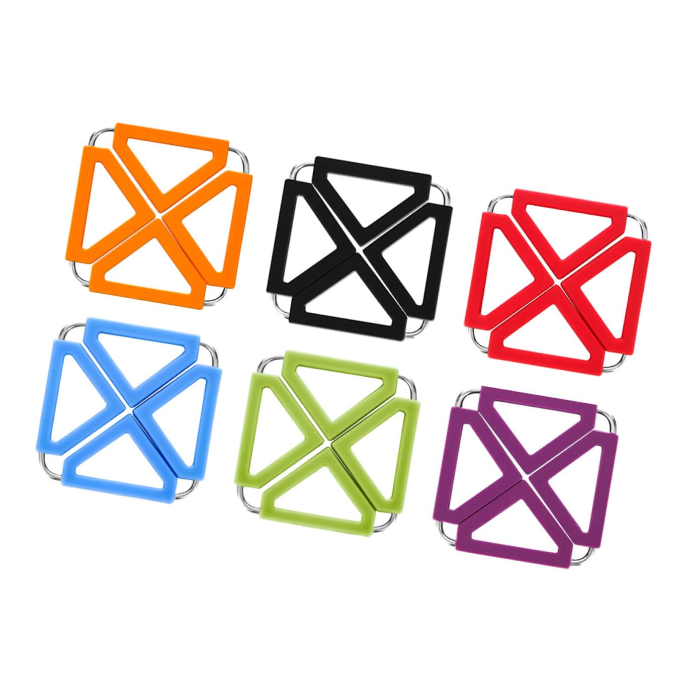 Dessous de Plat Carrés en Silicone et Acier Inoxydable Couleur Aléatoire Lot de 6 Résistant la Chaleur, Pliable et Antidérapant, Accessoire Pratique pour Cuisine et Table