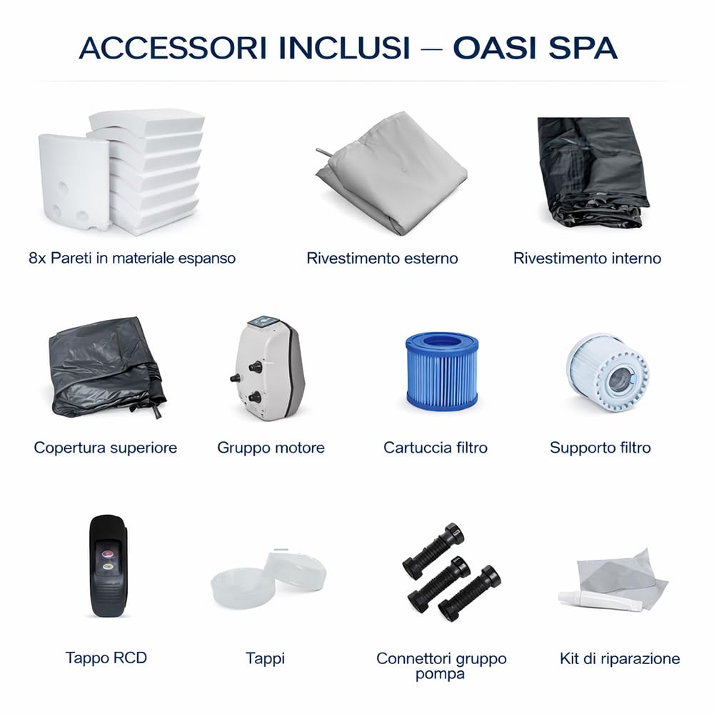 Okrągły basen z hydromasażem OASI 4 + 2 miejsca | Spa ogrodowa z modułową konstrukcją, systemem filtracji, ogrzewaniem i pokrywą i akcesoriami