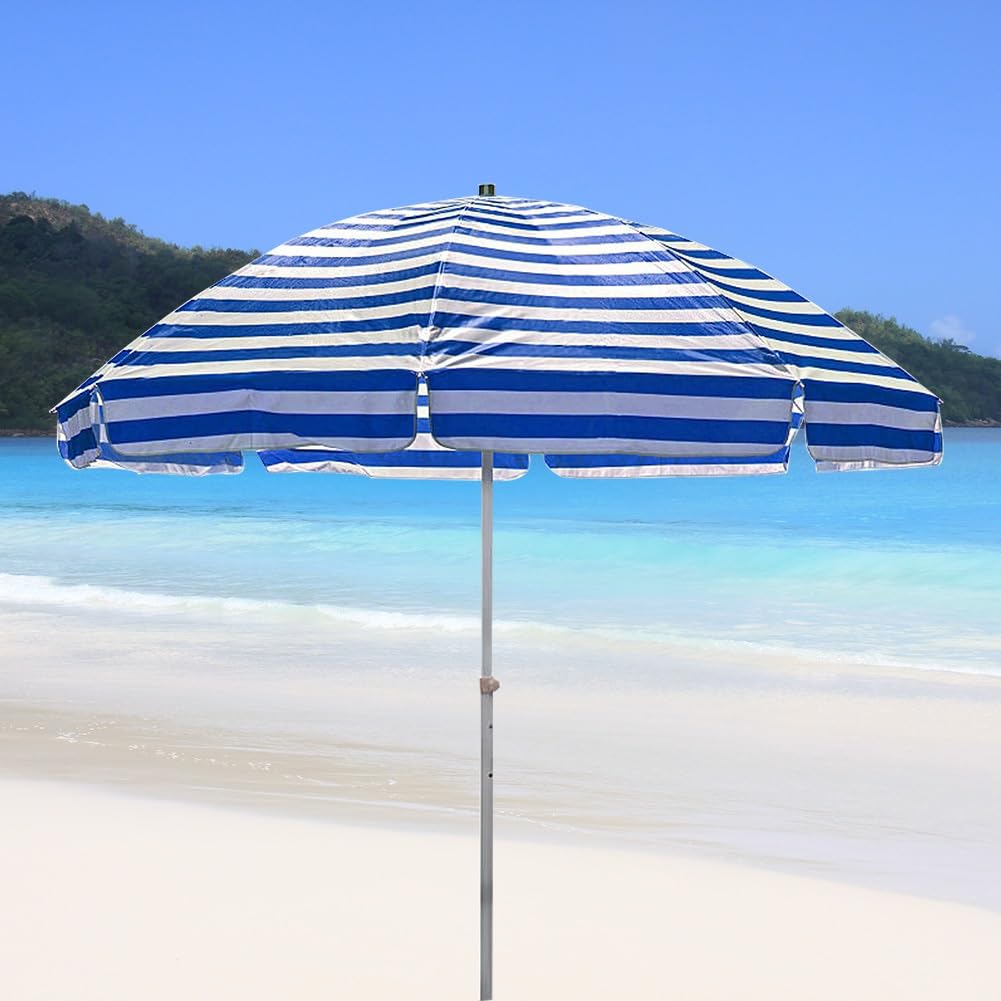 Ombrellone da esterno a righe per patio, giardino, spiaggia, con 8 stecche, altezza regolabile, ideale per pesca, mercato, picnic (verde)