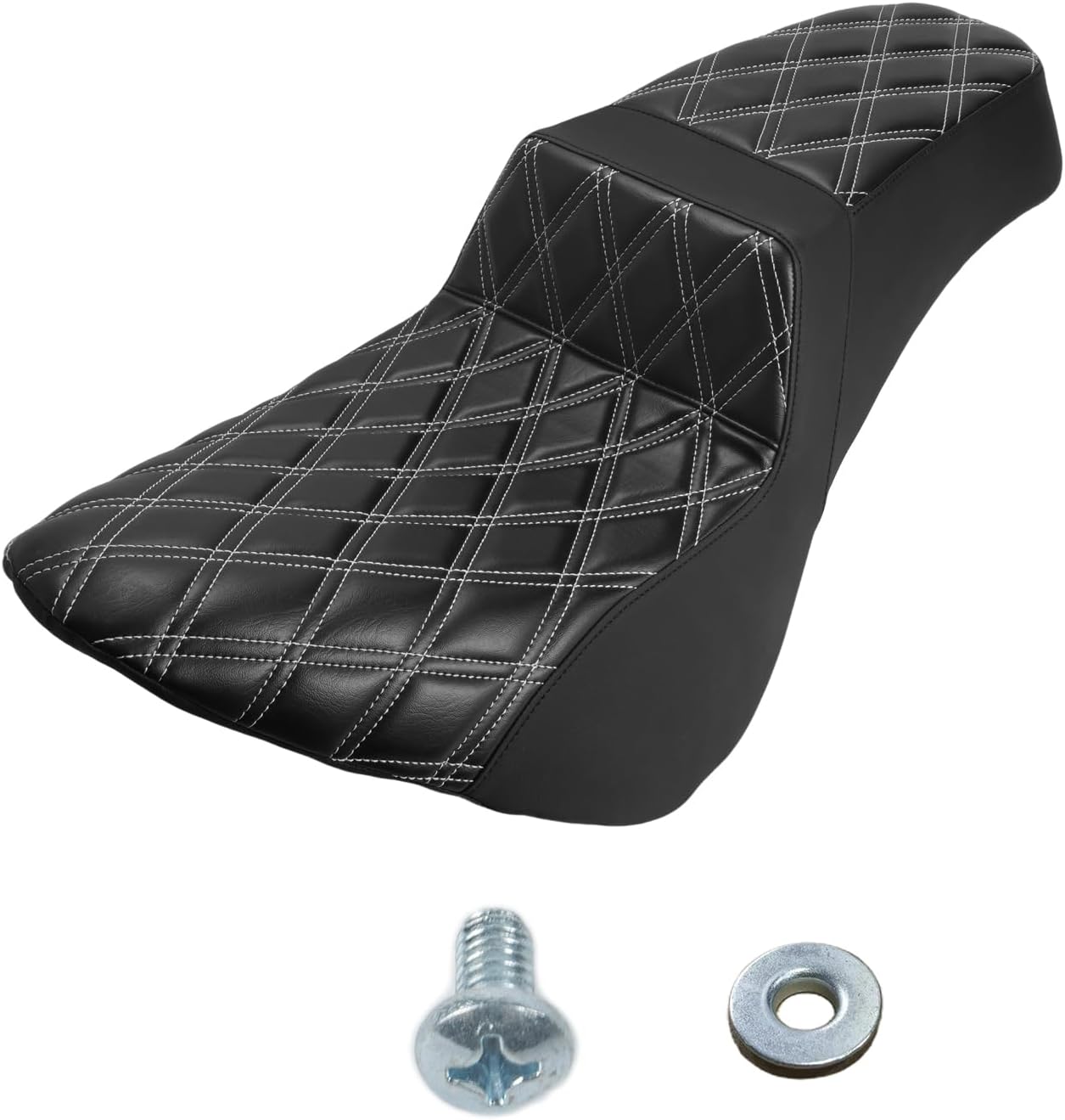 Motorcycle Two Up Seat for Harley Street Bob, Step-Up Seat for Harley Street Bob FXBB Softail Standard FXST Heritage Classic FLHCS FLHC (2018-later) / Diamond/White Line