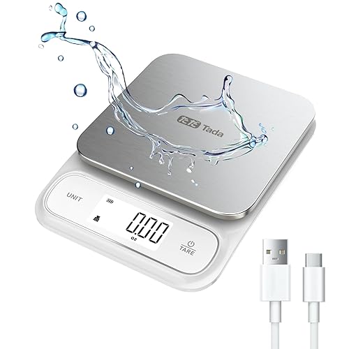 Tada Báscula digital de cocina de alimentos de 11 libras con precisión IPX6 de 0.01 oz, carga tipo C, onzas y gramos para perder peso, cocinar,