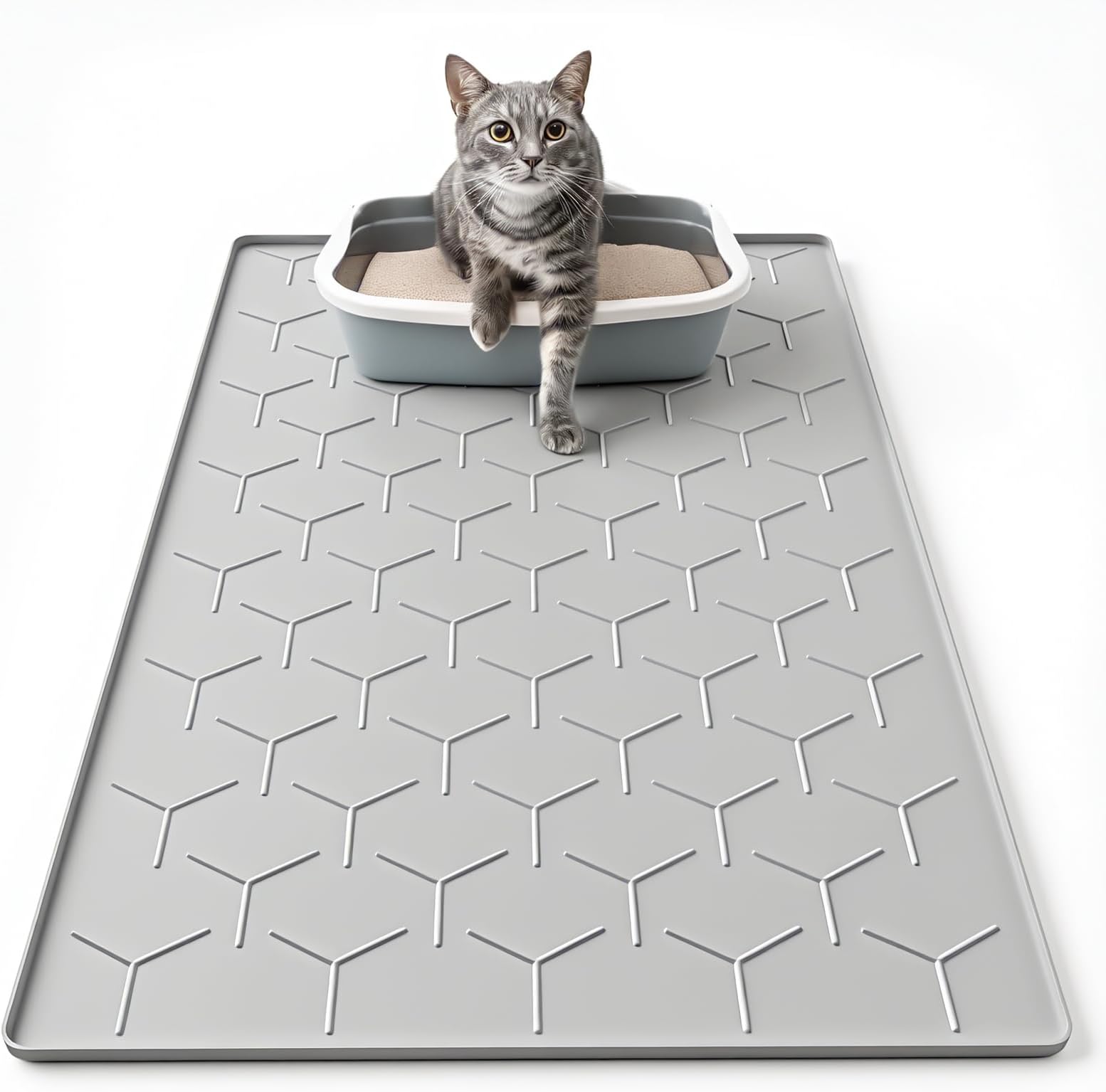 Garoopion Cat Mat for Litter Box, Large 34.05×22.5 inch Cat Litter Mat, Waterproof Silicone Pad for Floor, Gray