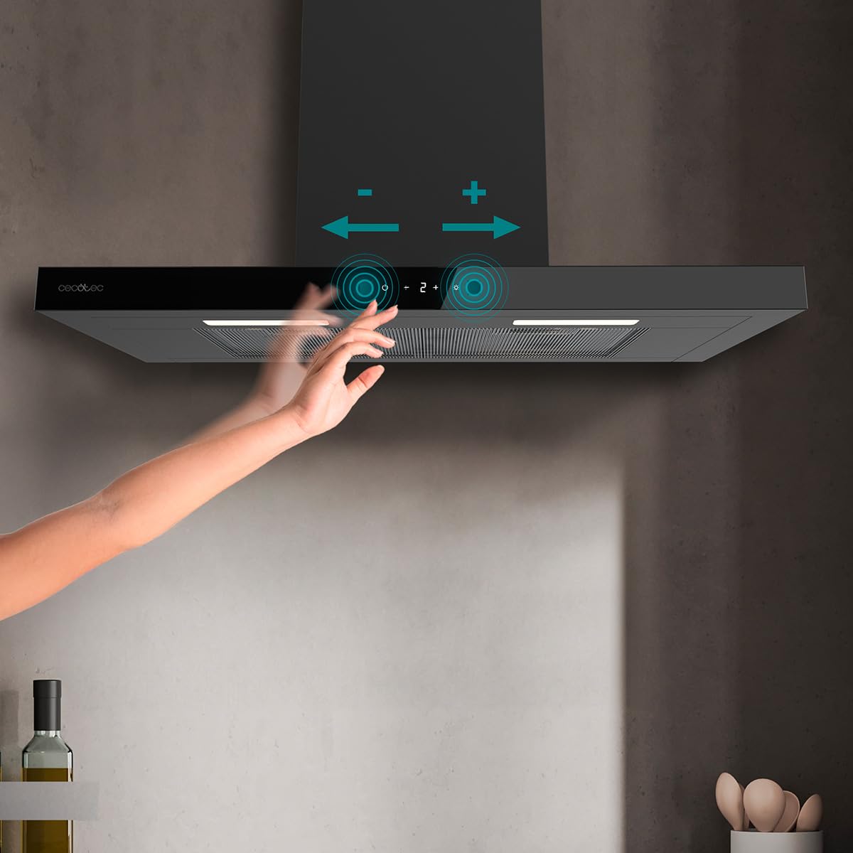 Cecotec Cappa Aspirante a T Bolero Flux TT 704400 Inox A++, 70cm, 413,3m³/h Aspirazione, Classe A++, Controllo Touch Invisibile, Hand Movement Control, Funzione Booster, Filtri Lavabili