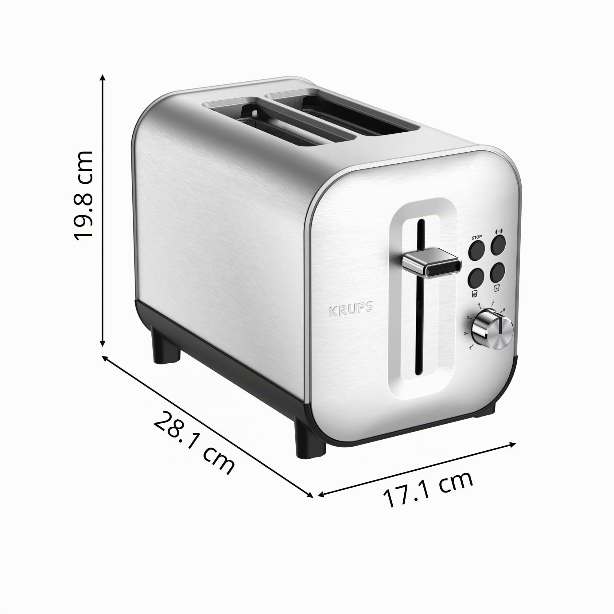 Krups KH682D10 Krups KH682D10 Tostador de 2 ranuras acero inoxidable Excellence, ancho ajustable, 8 niveles de potencia, palanca elevadora del pan, función parada, descongelar, recalentar