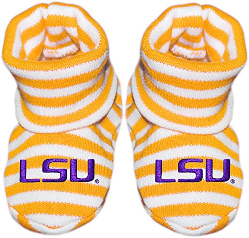 Creative Knitwear LSU Tigers Striped Newborn Bootie