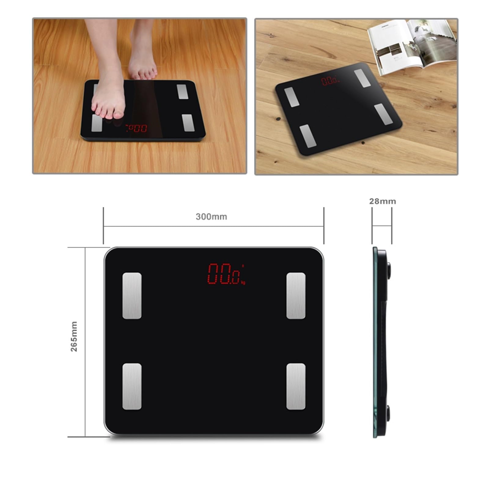 Básculas De Pesaje Suelo Inteligente Bluetooth Báscula Corporal Peso Baño Grasa Humano Digital Preciso FáCil De Leer(White)