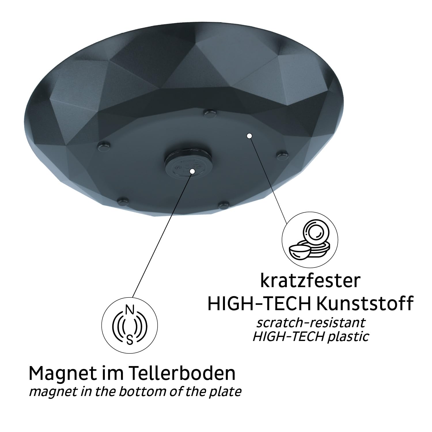 silwy® Universal-Magnet-Teller Grey (2er-Set) HIGH-TECH-Kunststoff - perfekt für Camping, Caravaning und Boating - rutschfestes Geschirr ohne jegliches Klappern stapelbar