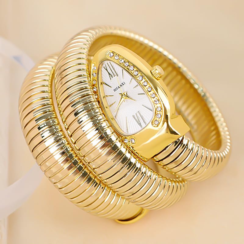 Image of Ladies Snake Bracelet Fashion Watch - Creative Quartz Design, Personality Oval Dial, 50m Waterproof