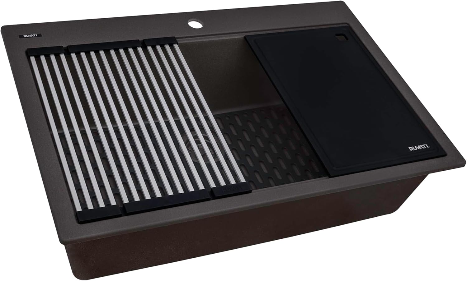 Ruvati 33-inch Granite Composite Quartz Workstation Drop-in Topmount Kitchen Sink Espresso - RVG1306ES