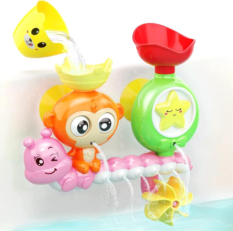 G-WACK Juguetes de baño para niños pequeños de 1, 2 y 3 años, juguetes de agua para bañera de bebé preescolar recién nacido, juguete infantil multicolor interactivo duradero, adorable oruga mono, ventosas fuertes, color rosa