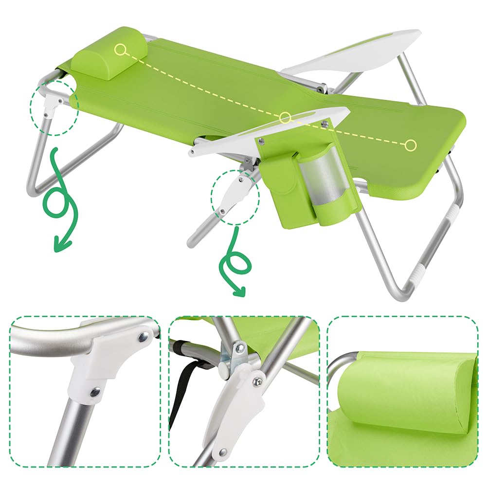 BAKAJI Silla Tumbona de Playa Plegable Estructura de Aluminio Tubular con Bolsillo Puerta Tutto Bolsa Porta Objetos Bolsa Térmica Integrada y Correas Mochila para el Transporte