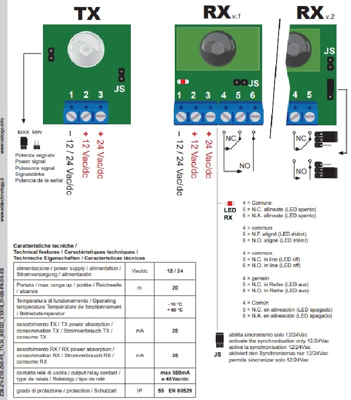 Fotocellula da esterno sottile "easy-low". Alimentazione 12-24Vac/dc Costruita con circuito di protezione,schermatura filtro solare Fori predisposti per facile ricambio marche conosciute LOOK-FEmini