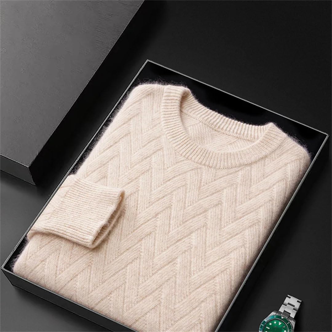Maglione da uomo in cashmere caldo e spesso, girocollo, sottile, lavorato a maglia, con fondo in lana