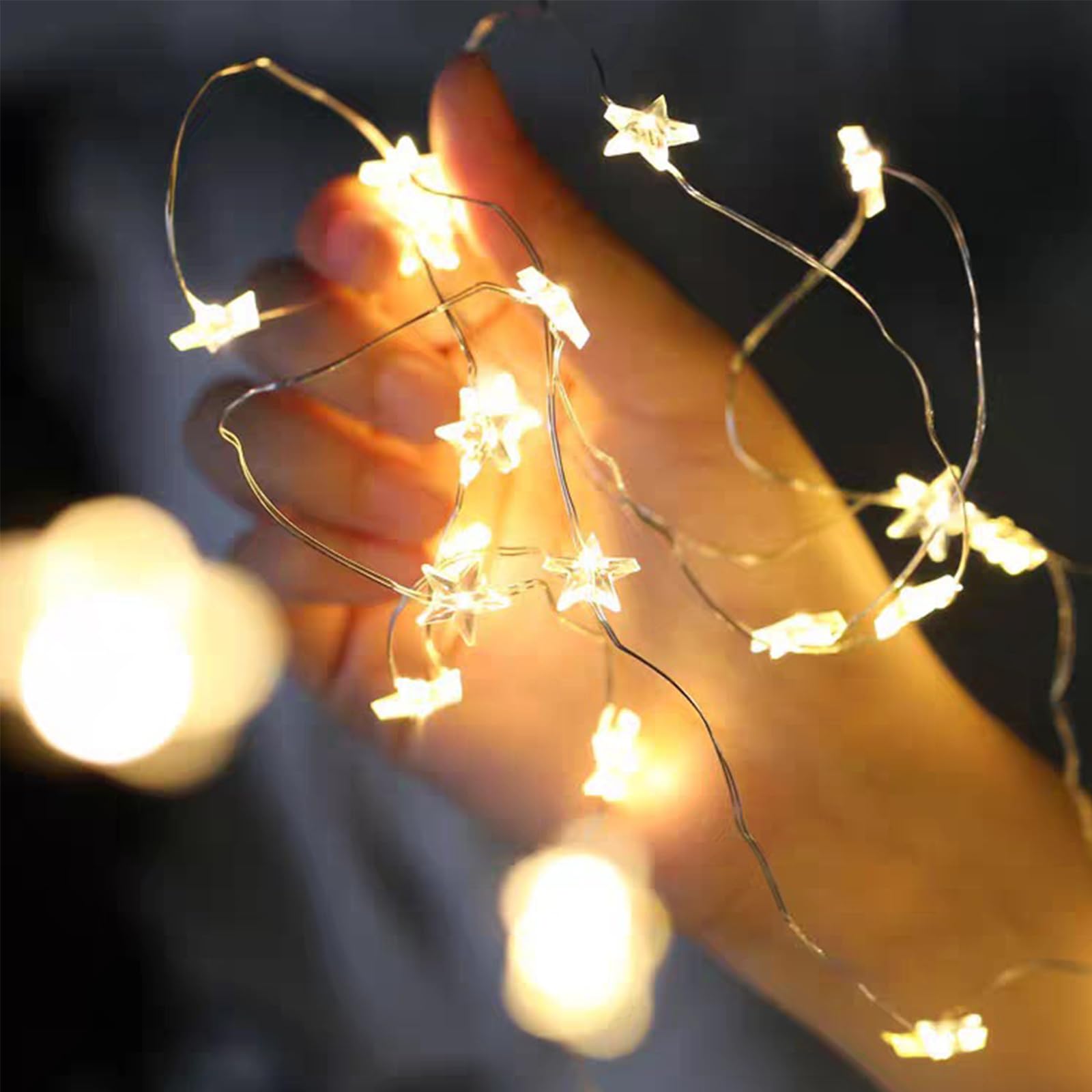 ENLACE Star Fairy Lights, 1 m 10 LED Micro Star Wire Fairy Lights, Warm White Stars, Battery Operated, Decorative Fairy Lights for Children's Room, Bedroom, Wedding, Christmas Decoration โ image 1