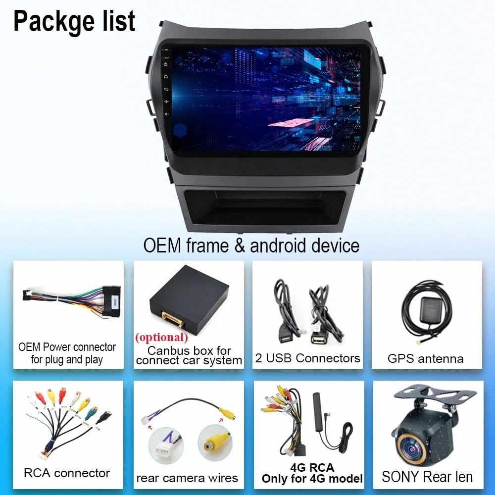 Touchscreen Autoradiao Multimedia Player für Hyundai Santa Fe 3 2013-2016 Bildschirm mit Bluetooth-Freisprecheinrichtung, Sprachassistent, Live-Navigation, 8 Kern 8G+256G