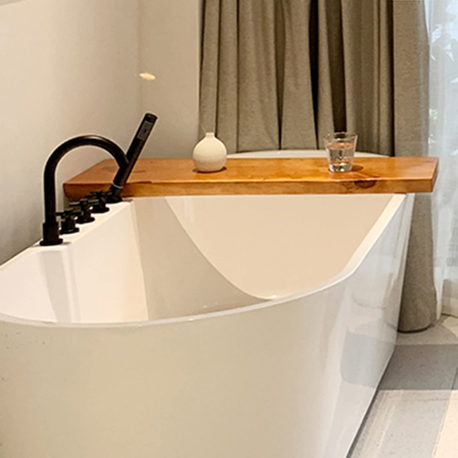 Bandeja impermeable para bañera, estante de baño de madera maciza de 5 cm de grosor, soporte ideal para tabletas, velas Boo, fácil de limpiar, perfecto para relajarse y cuidarse