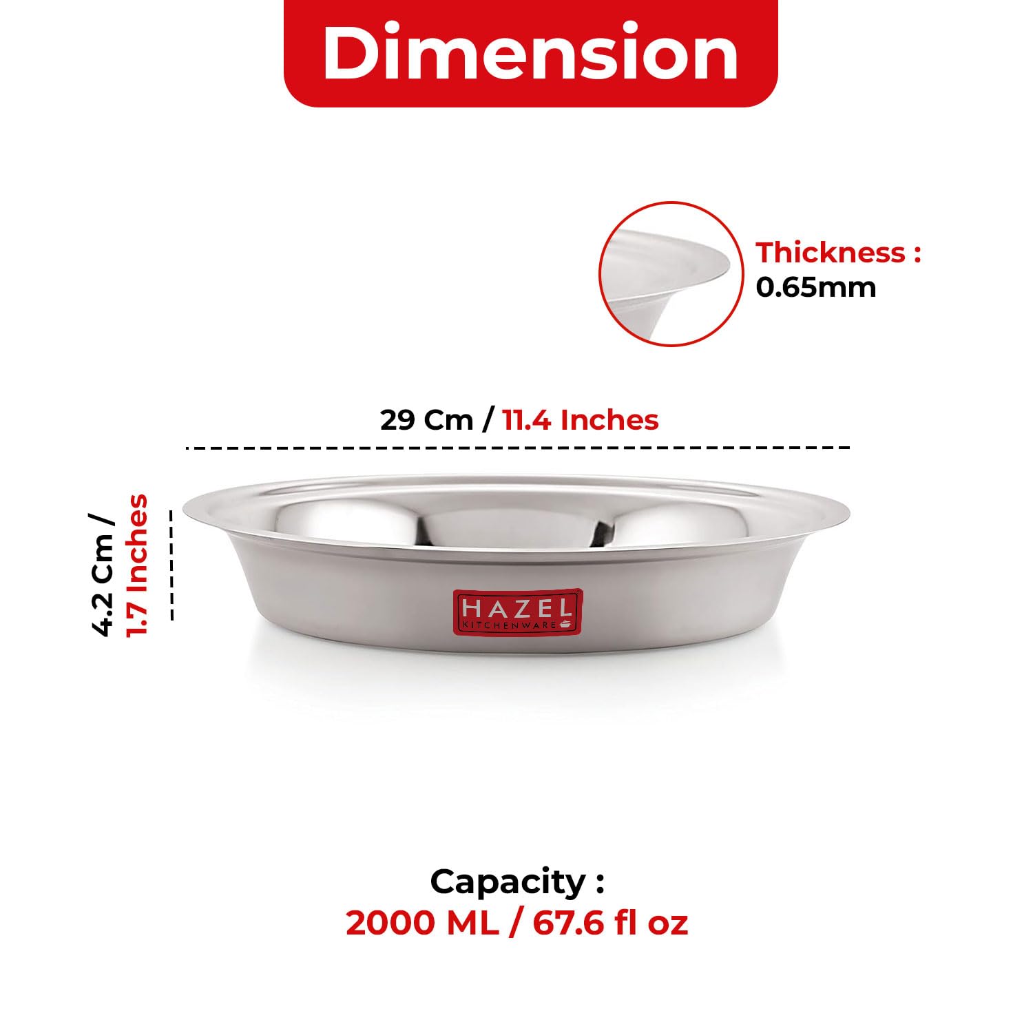 Amazon.com: HAZEL 29 cm Stainless Steel Atta Parat | 2000 ml Dough