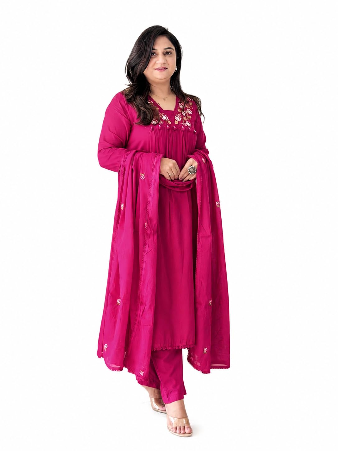 Paribelle Women's Anarkali Kurta Set with Dupatta, Cotton 60x60, Mirror Embroidery, Ethnic Wear-picture-47