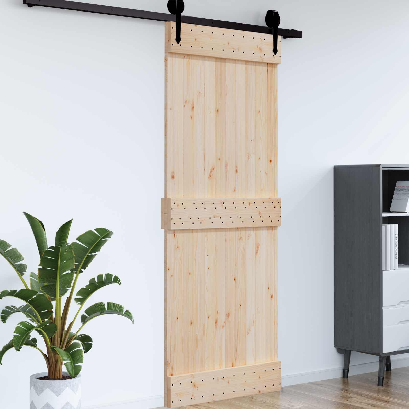vidaXL Puerta Narvik Natural 95 x 210 cm Madera de Pino Sólido, Puerta Rectangular Moderna, Interior de Pino, Ahorra Espacio, Separador Contemporáneo de Habitaciones, Diseño Funcional