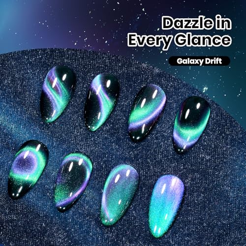 Image of Beetles Stay Shining Cat Eye Gel Nail Polish - 15ML 9D Chameleon Cat Eye Green Purple Double Magic Colors Gel Polish with Magnet Soak Off UV Galaxy Drift Collection Nail Art Design Gift for Women