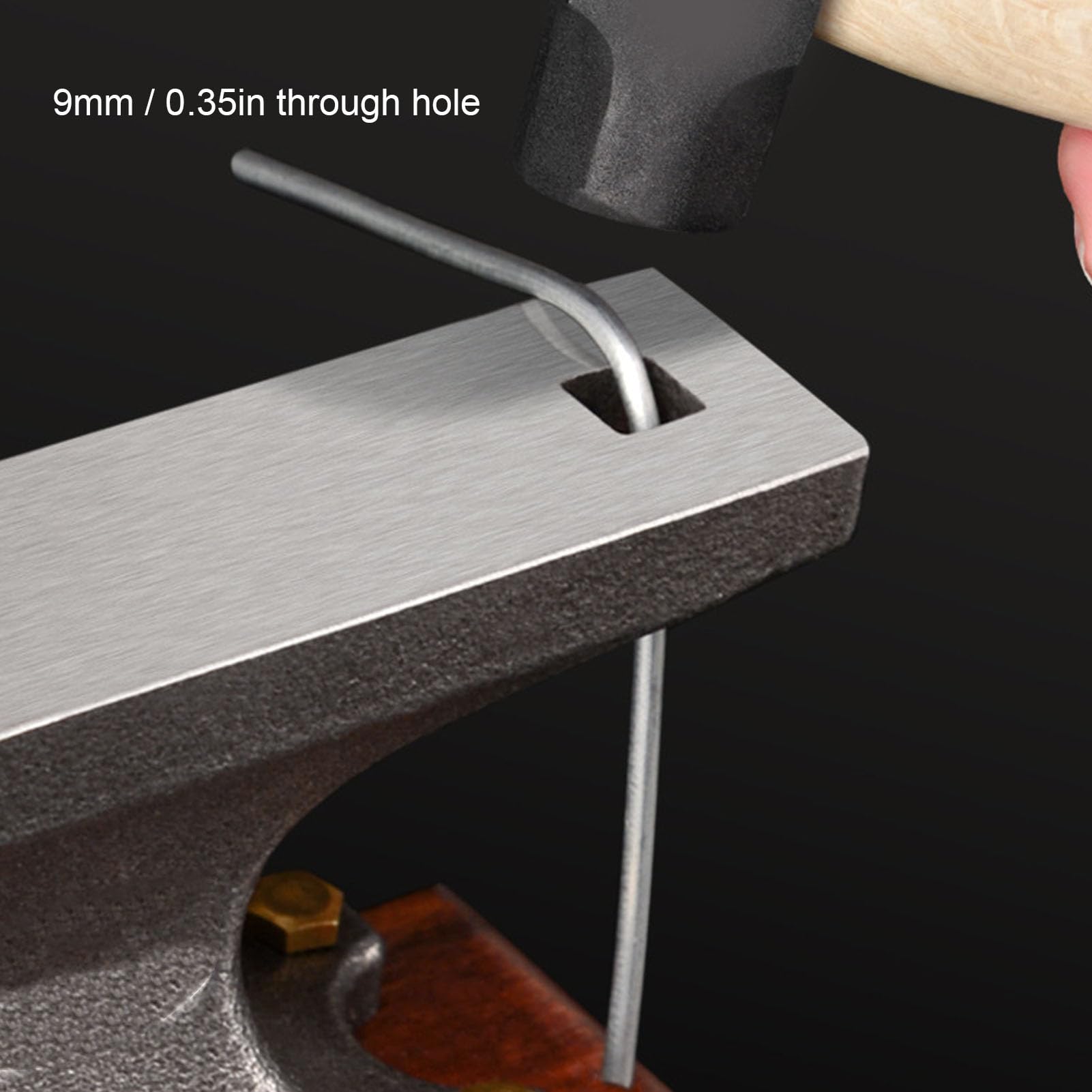 VBESTLIFE Mini-Hornamboss, Amboss aus Kohlenstoffstahl mit Stoßdämpfendem Grundmetall aus Holz für die Schmuckherstellung, Metallschmieden und Stampfen