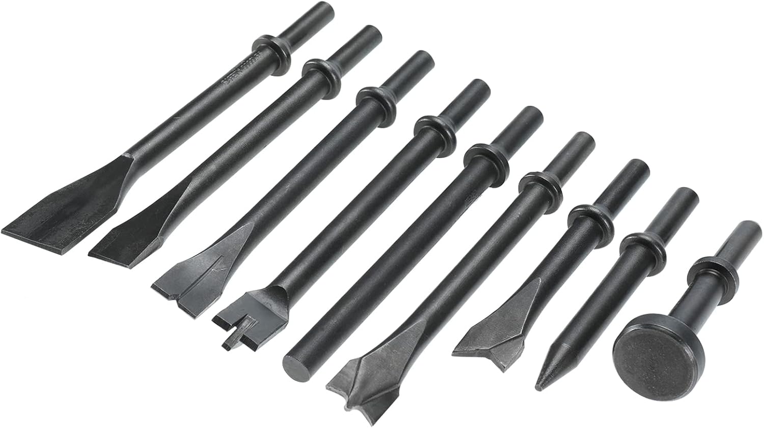 Smoothing Air Hammer Pneumatic Chisels Tools, 10pcs 0.401'' (10mm) Shank Heavy Duty Smoothing Pneumatic Air Rivet Hammer Chisels High Carbon Steel Bits With Spring