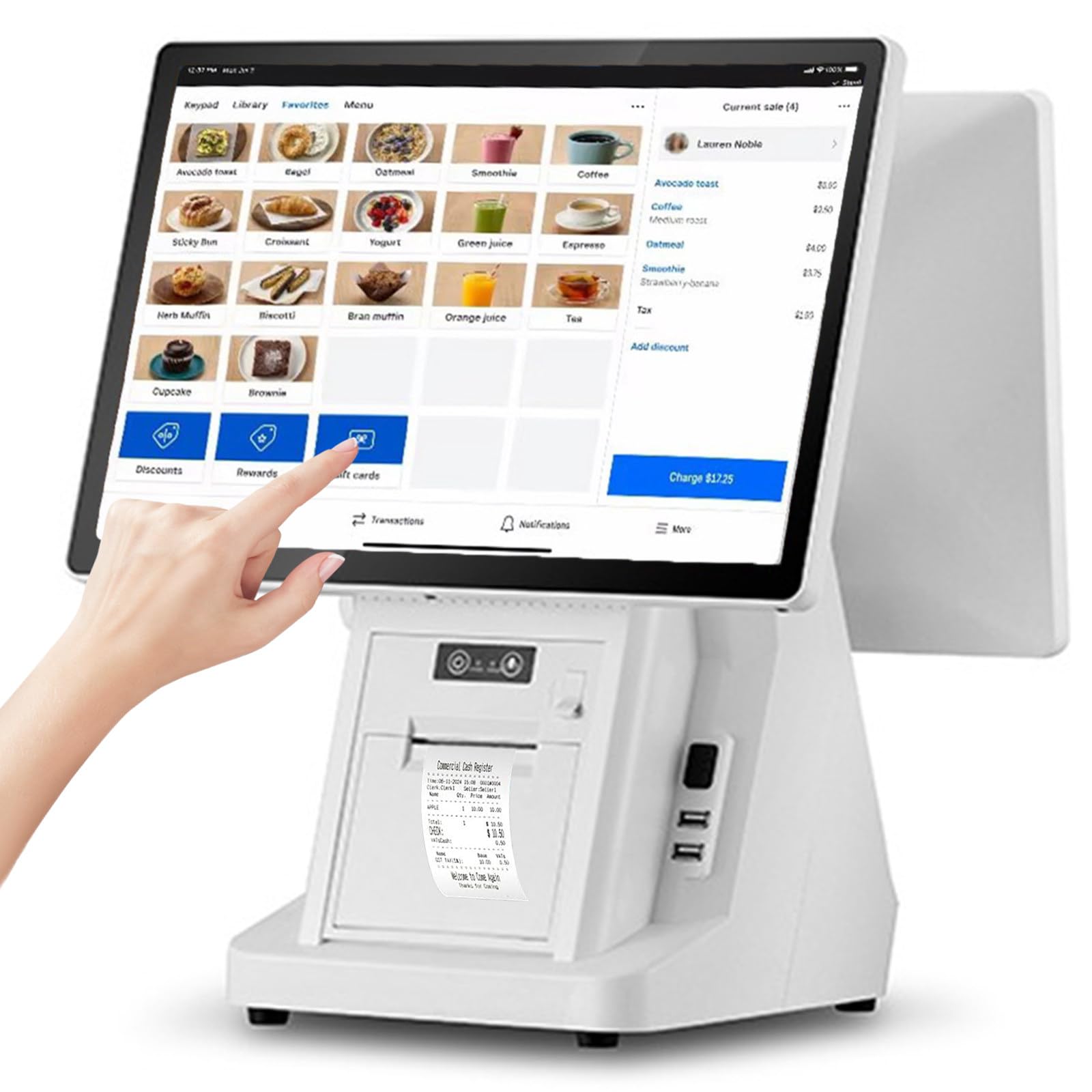 Caisse Enregistreuse Intelligente, Caisse Enregistreuse Pos avec 15.6" Double écran Tactile, Imprimante 58mm Intégrée, 8 Go de RAM, SSD 128 Go, Système Caisses Pos pour Petites Entreprises