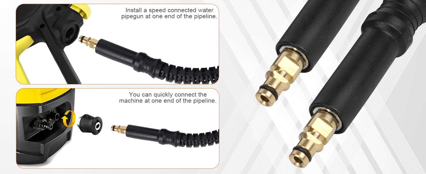 YUET 10M Tubo di Ricambio ad Alta Pressione per Idropulitrici Kärcher Serie K Domestiche Karcher K2, K3, K4, K5, K7, Spina a Click Tipo Rapido Connettore Accessori Estensione Tubo per Pulizia Acqua