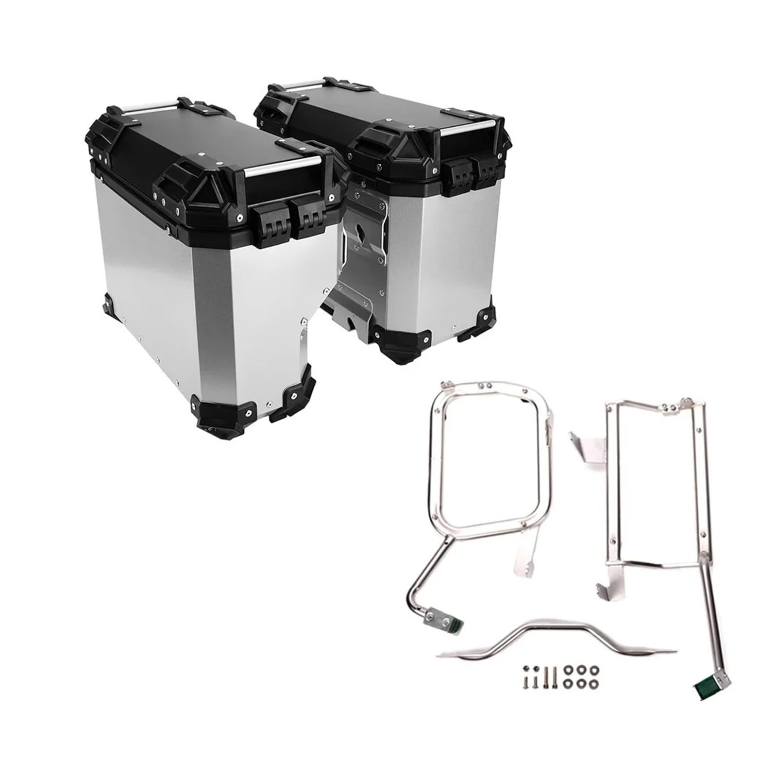 Gepäckhalterung Sattelbox Mit Großer Kapazität Für R 1200 GS R1250GS ADV Für Abenteuer Silberne Seitenbox Mit Abschließbarer Halterung Moto-Teile Motorrad Gepäckträger(Panniers and Bracket)