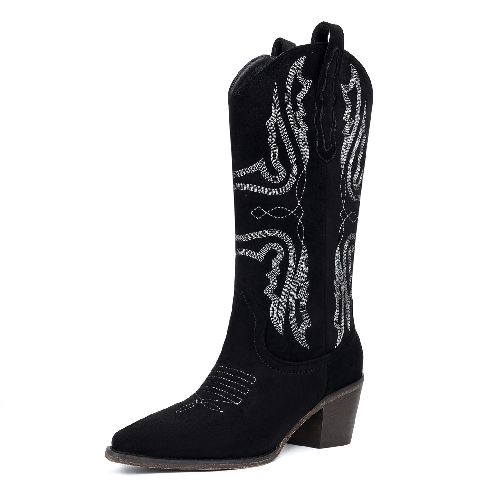 CKSNDLF Women's Cowboy Boots Western Mid-Calf Cowgirl Boots with Classic Embroidered Pointed Toe Block Heel Pull-On Shoes