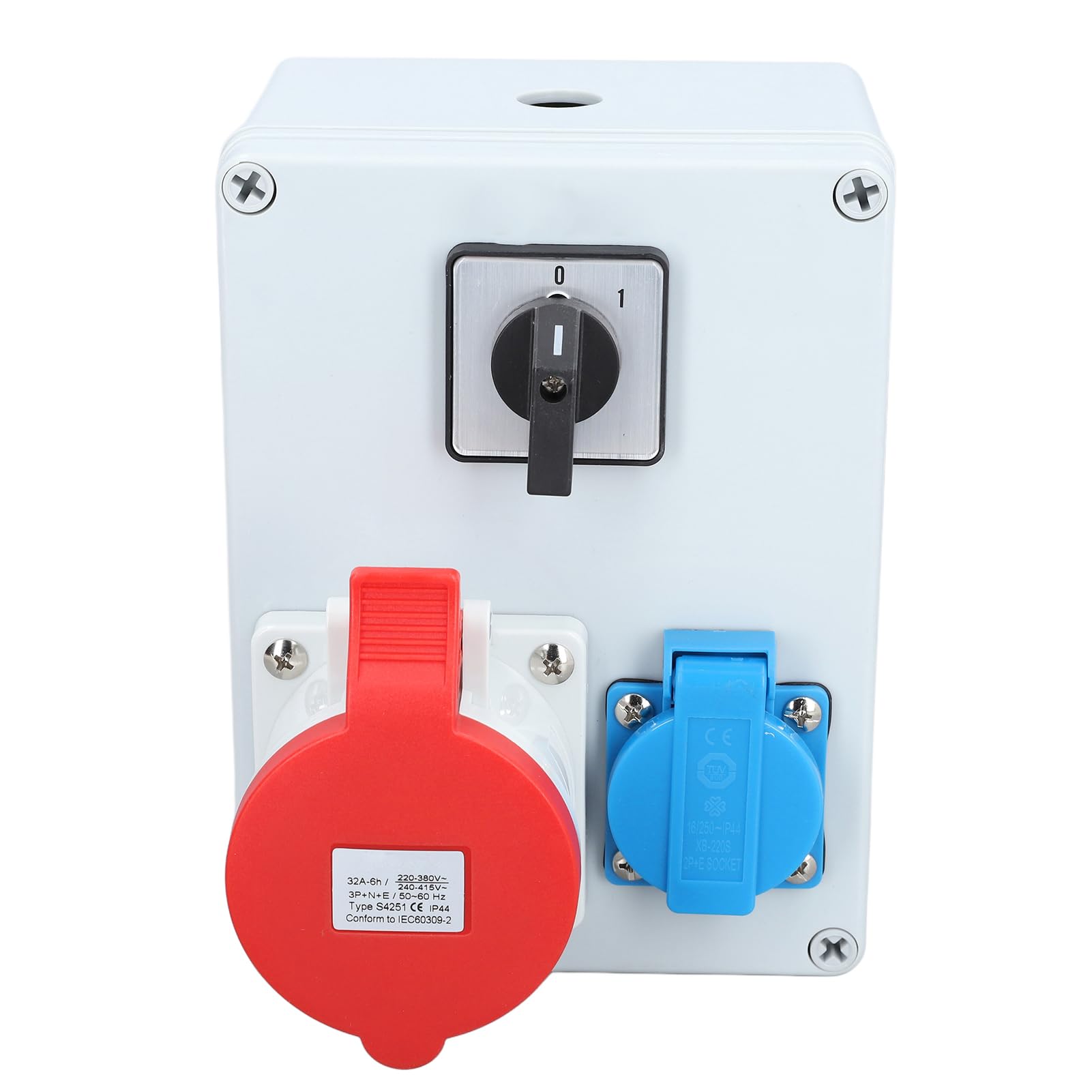 Enchufe de Pared CEE Caja Distribuidora de Energía ABS CEE 5P 32A con Salida EU 16A IP44 Interruptor de Perilla de 2 Niveles a Prueba de Agua para Energía Temporal en Edificios y Uso en