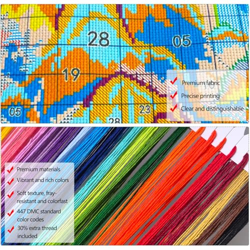 Image of Zhenqing Charming Knitting Chickens Cross Stitch Kit for Beginners - 11CT Printed 12x20inch Aida Cloth, Threads & Needle Included (No Hoop /Scissors)(67427)