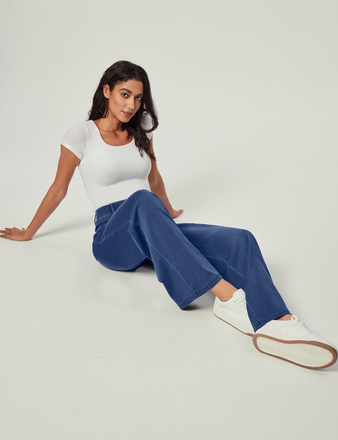 IUGA Wide Leg Jeans Woman Stretchy Pull On Baggy Jeans High Waisted Trendy Womens Jeans Straight Casual Denim Pants