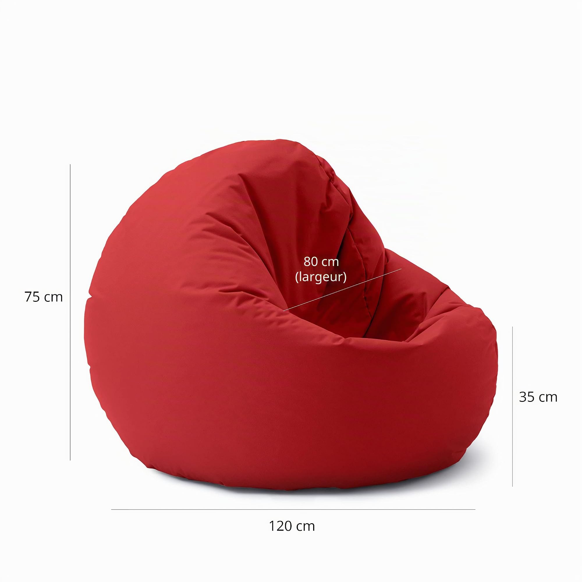 Lumaland Pouf pour Enfants & Adultes avec Fonction 2 en 1 pour s'asseoir & s'allonger | Ø 120x75 cm Fauteuil pour Salon, Extérieur & Intérieur | Facile d'entretien grâce à la Housse Amovible | Rouge